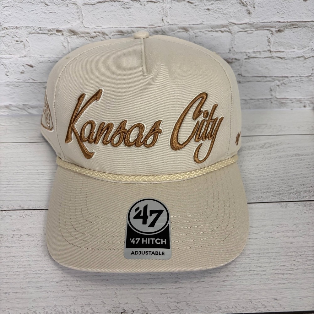 Kansas City Chiefs Script Logo Emblem Beige Rope Snapback '47 Retro NWT